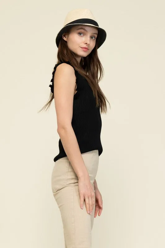 SLEEVELESS RUFFLED TANK TOP (BLACK)