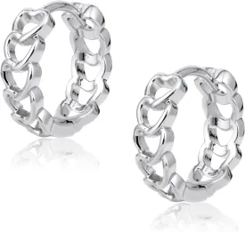 Sterling Silver Heart Huggie Hoop Earrings for Women Small Silver Hoops for Love Mother's Day