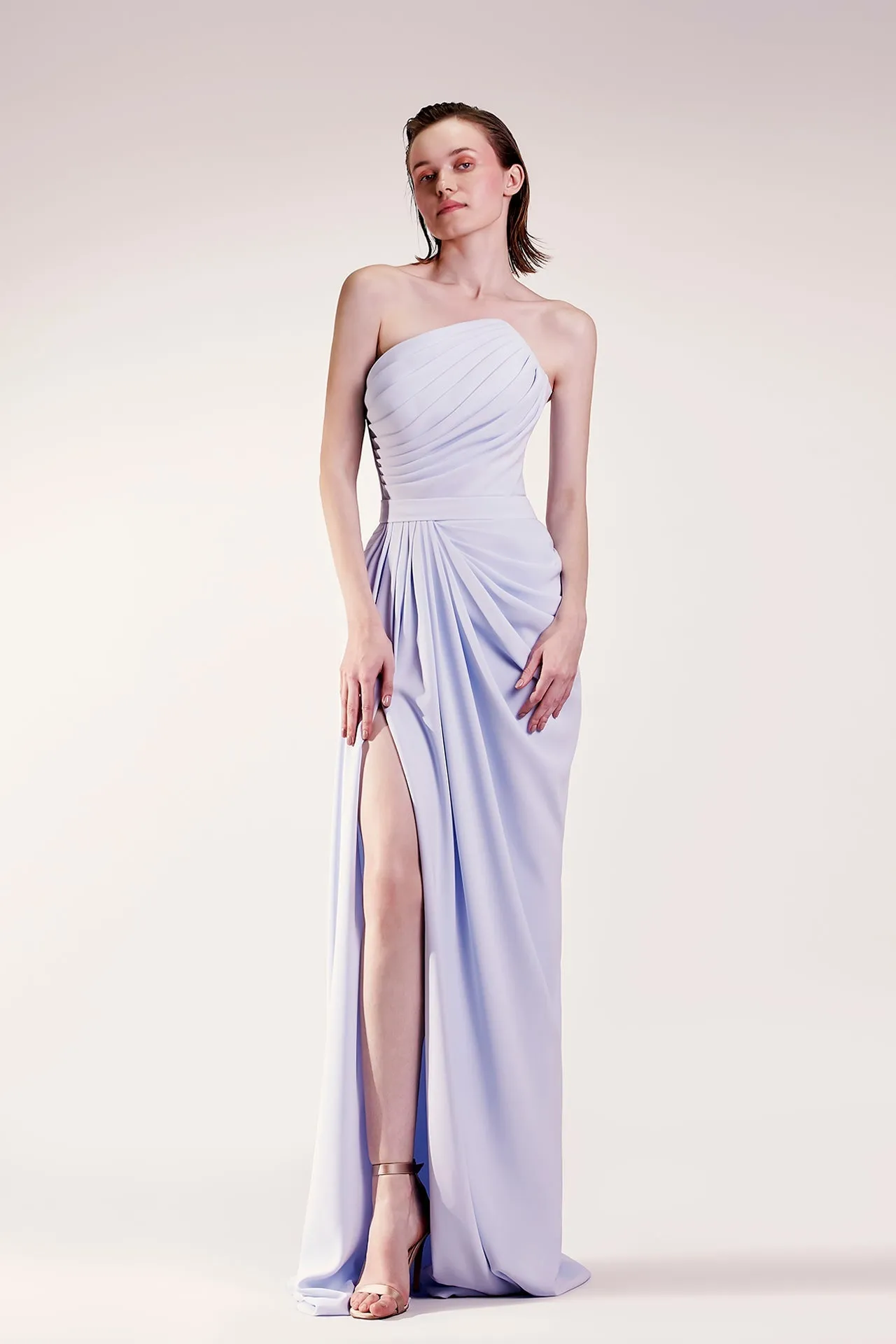 Strapless Draped Crepe Dress