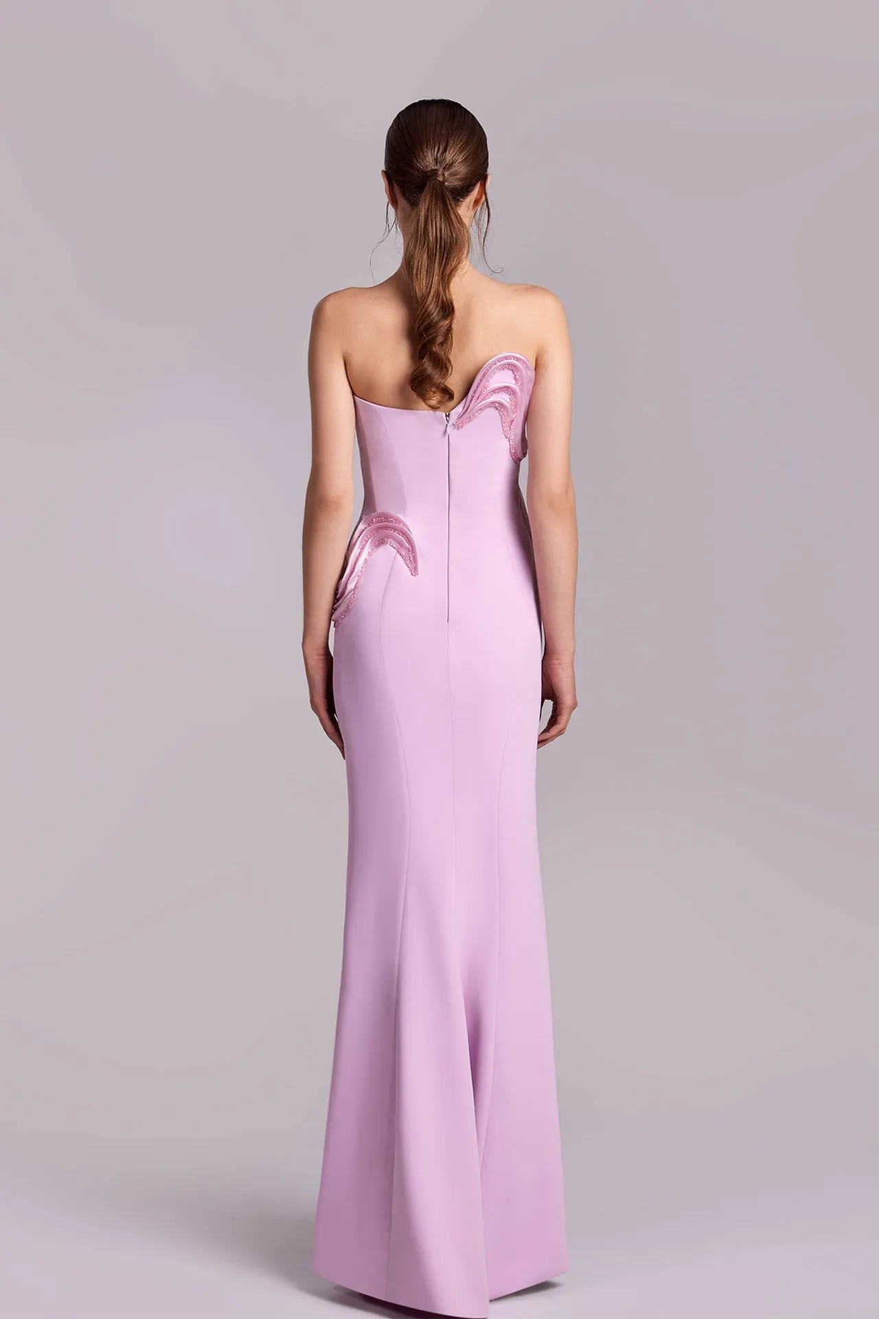 Strapless Dress with Crystal Inserts and High Slit
