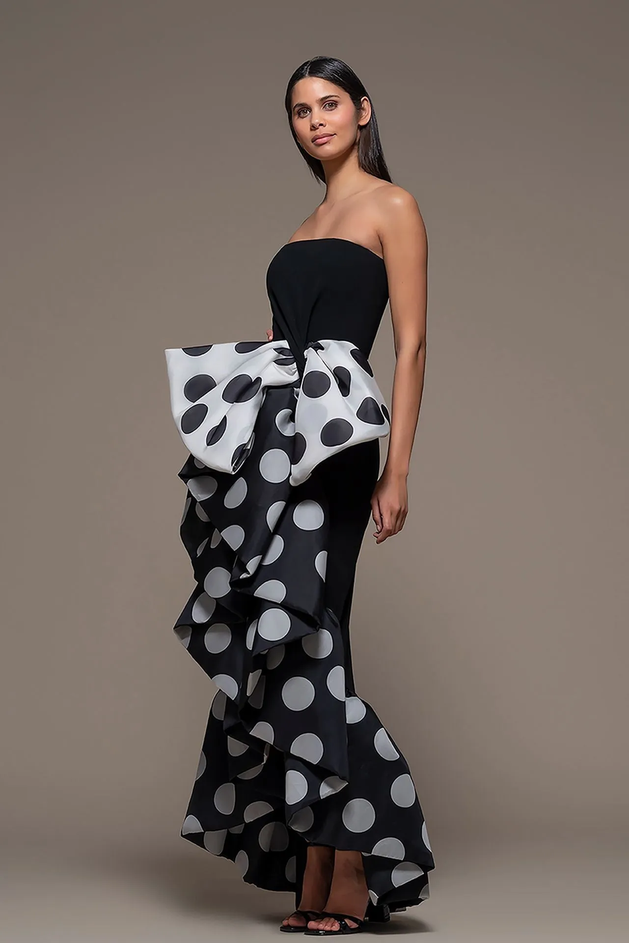 Strapless Dress with Polka Dot Ruffles