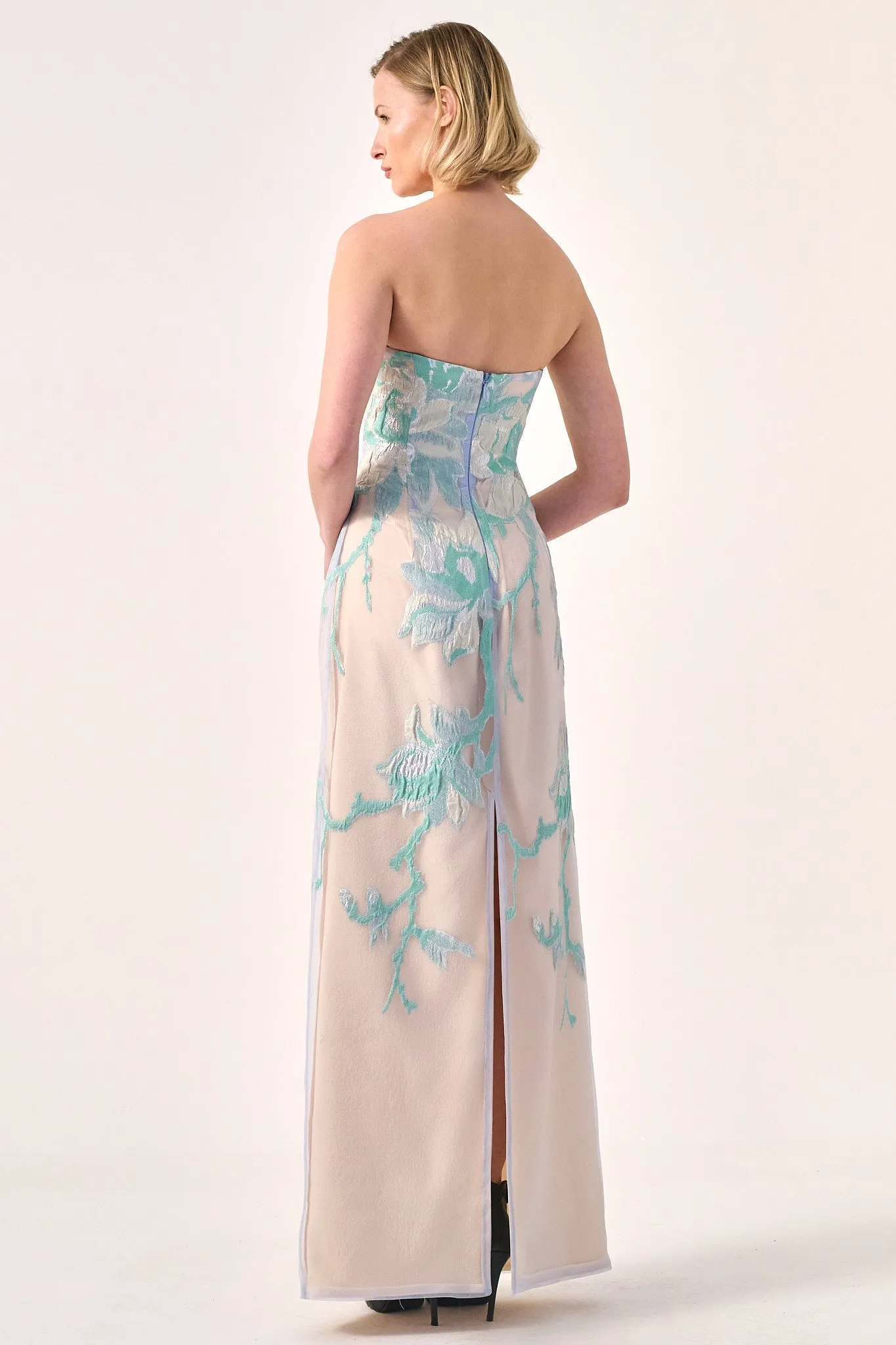 Strapless Floral Embroidered Gown