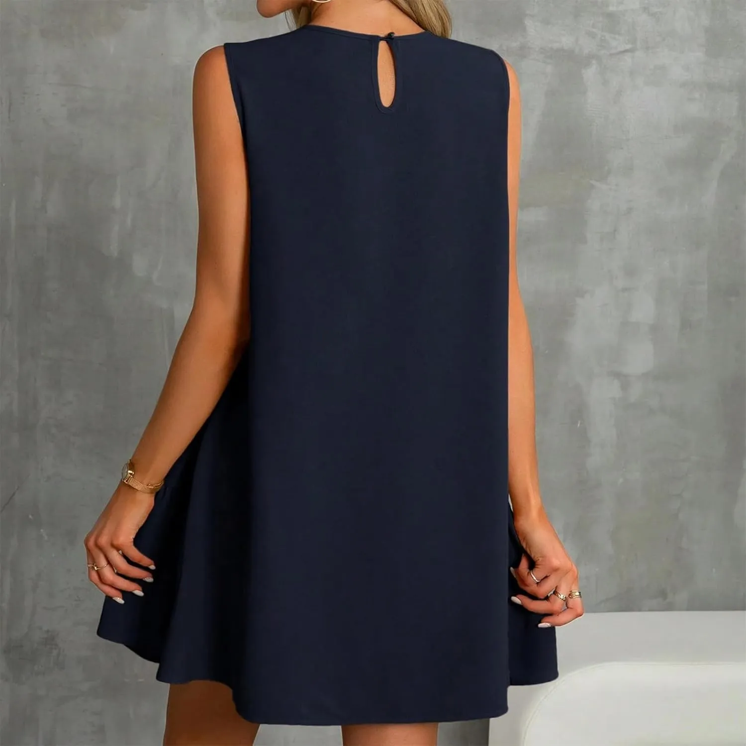 Tshirt Dress Women Summer Sleeveless Ruffle Hem Mini Dress Casual Crewneck T Shirt Dresses Plain Sundresses 2025