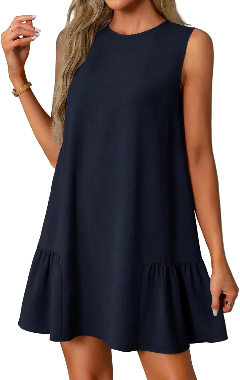 Tshirt Dress Women Summer Sleeveless Ruffle Hem Mini Dress Casual Crewneck T Shirt Dresses Plain Sundresses 2025