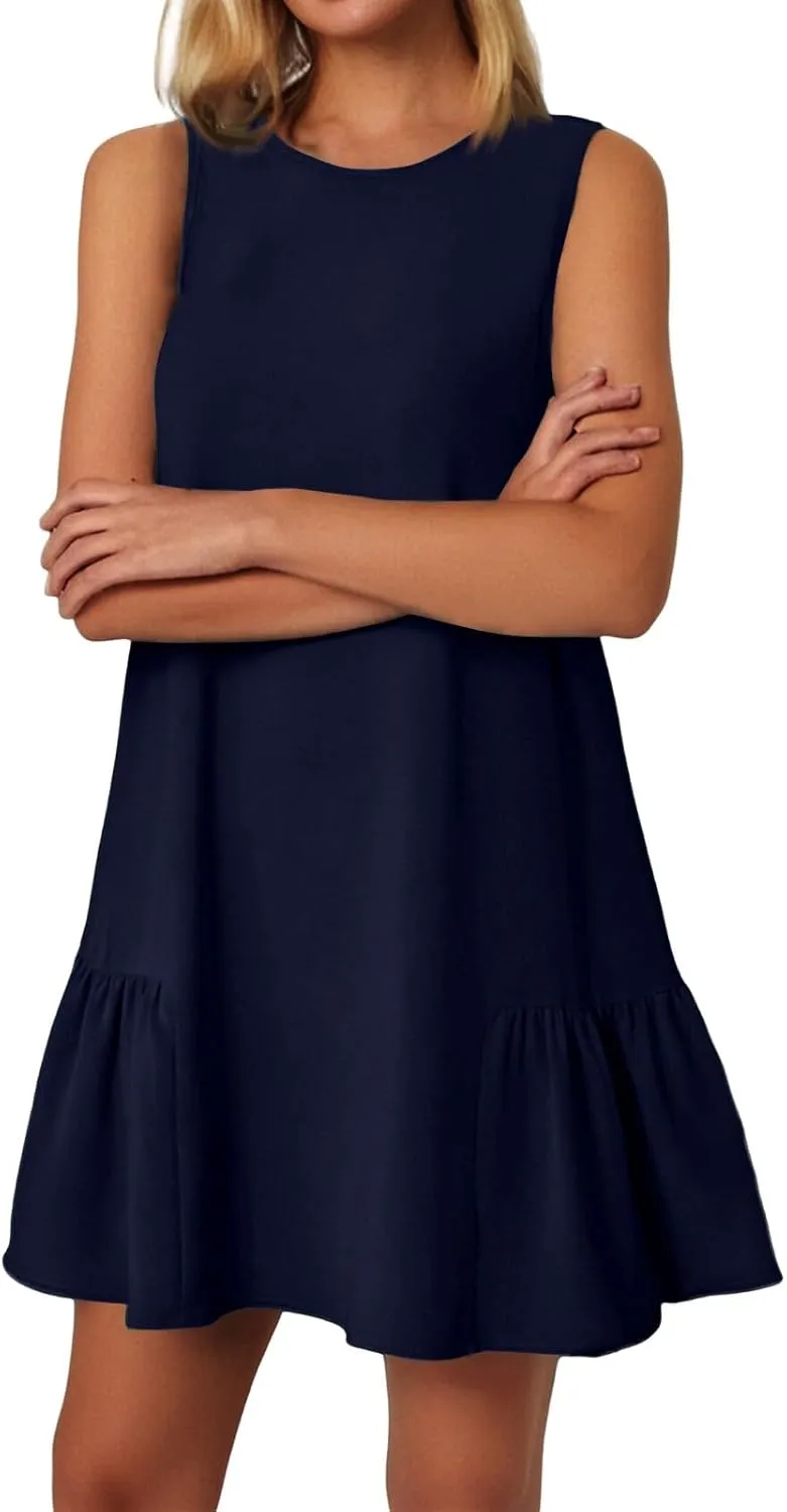 Tshirt Dress Women Summer Sleeveless Ruffle Hem Mini Dress Casual Crewneck T Shirt Dresses Plain Sundresses 2025