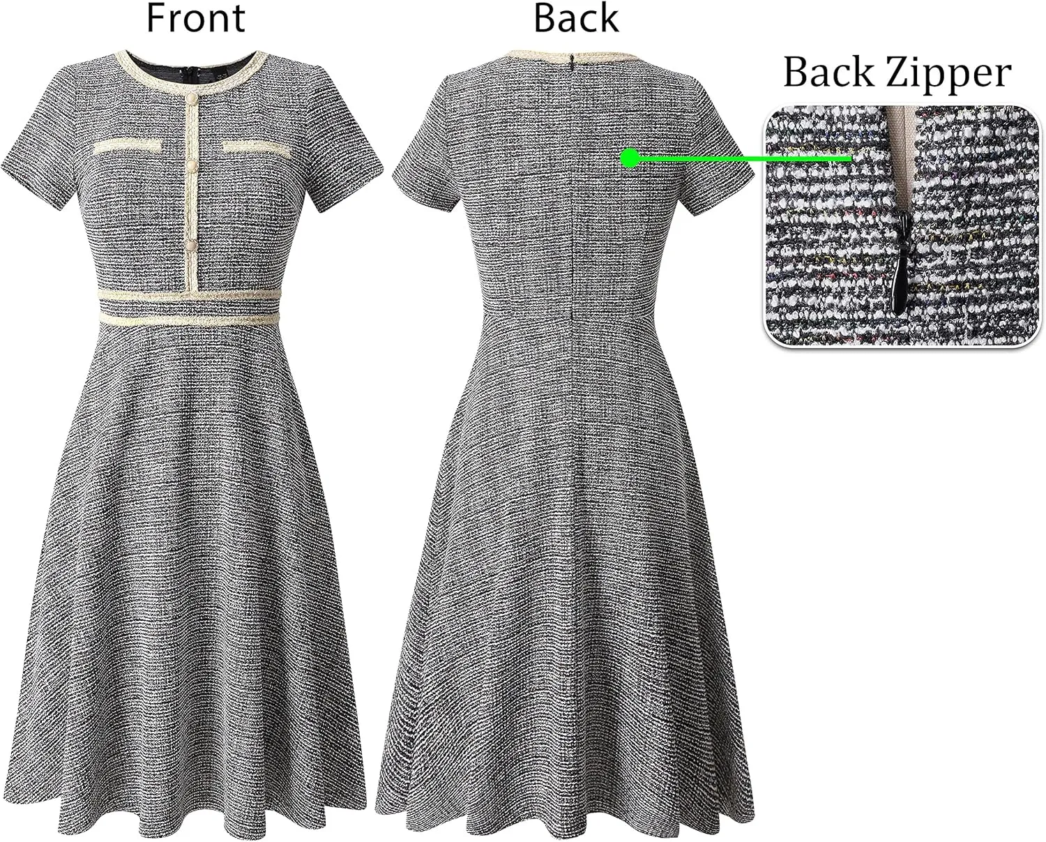 VFSHOW Womens Button Pockets Slim Wear to Work Office Business Party Patchwork A-Line Dress