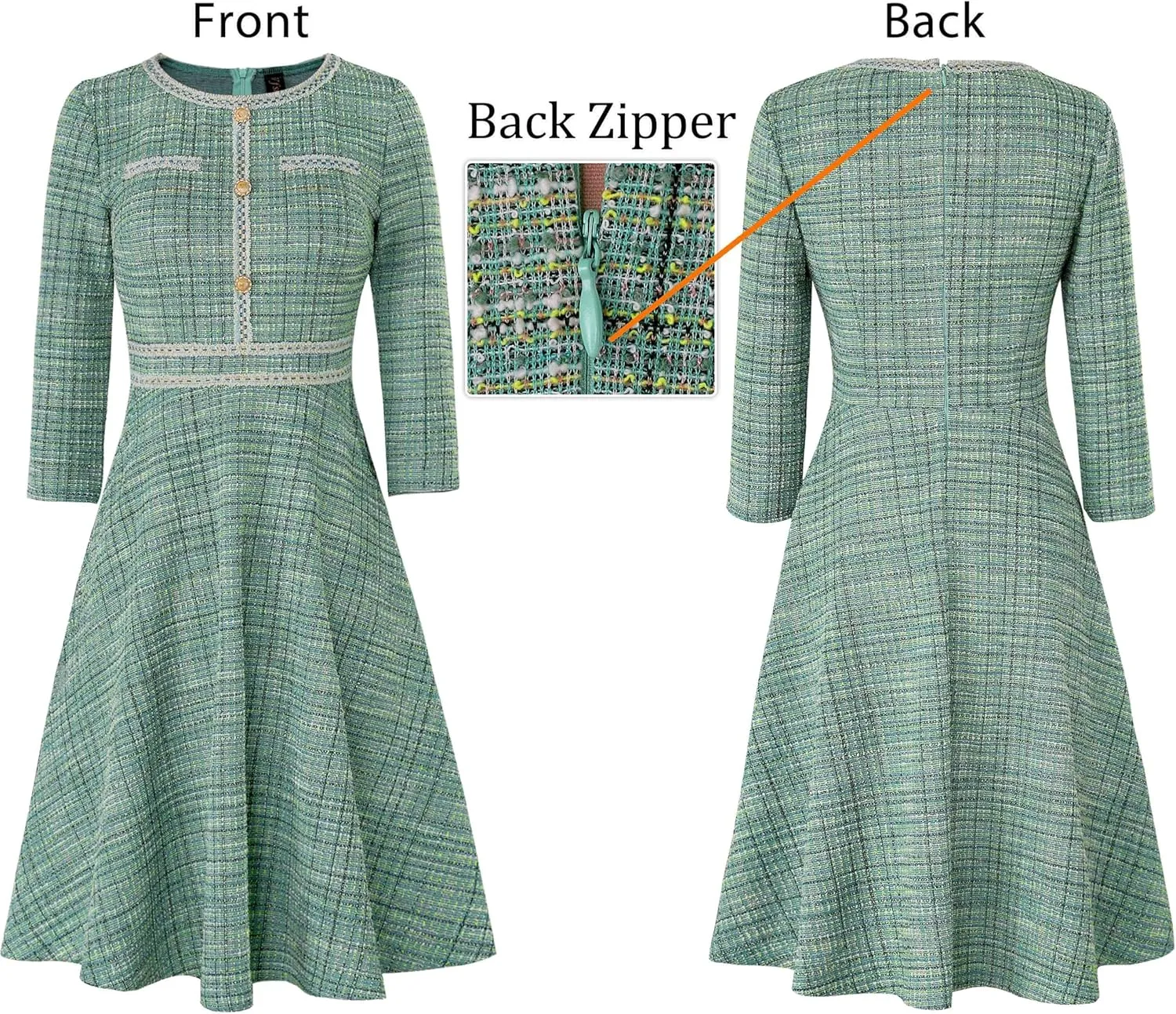 VFSHOW Womens Button Pockets Wear to Work Office Business Vintage Church Fit and Flare A Line Dress