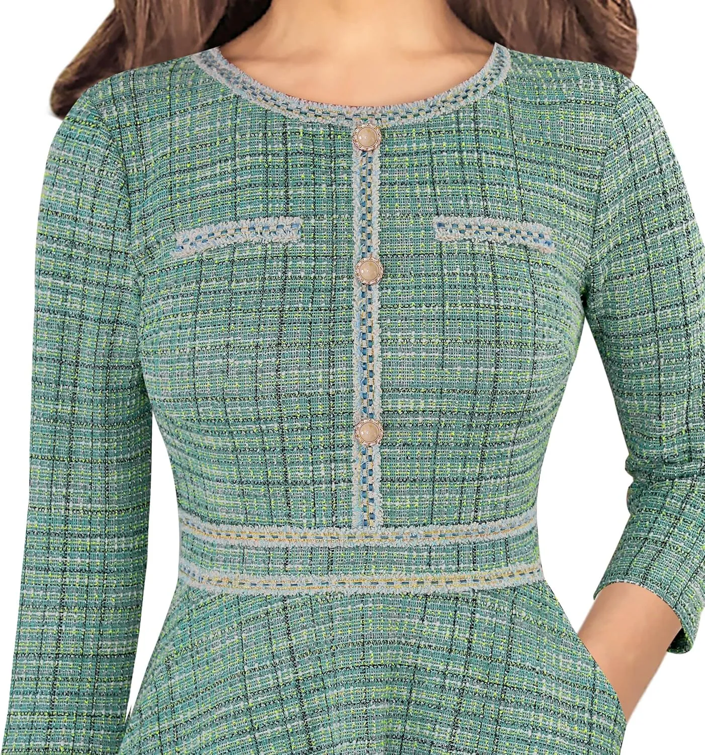 VFSHOW Womens Button Pockets Wear to Work Office Business Vintage Church Fit and Flare A Line Dress