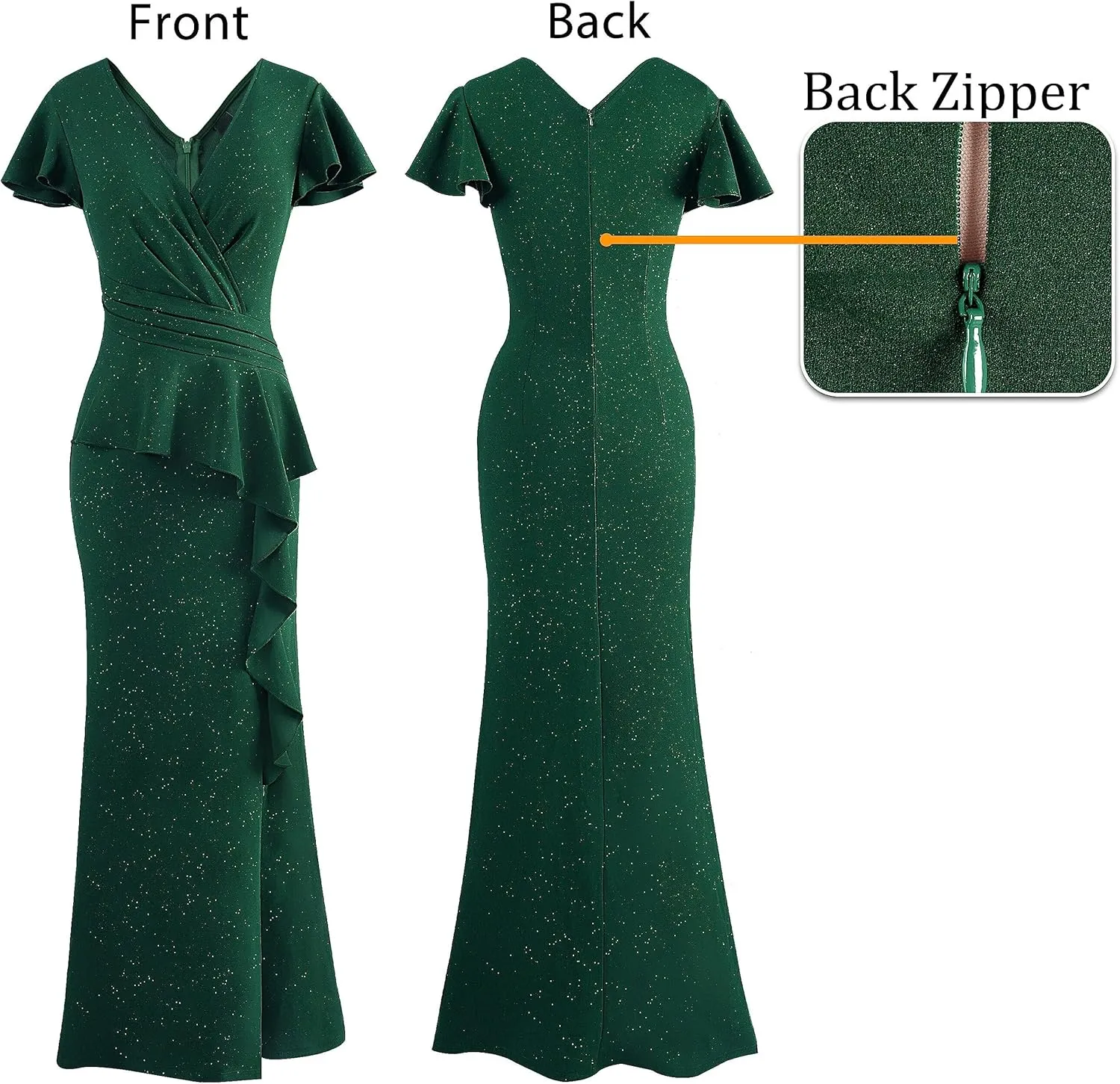 VFSHOW Womens Ruched Wrap V Neck Ruffle Formal Prom Peplum High Slit Maxi Dress 2023 Wedding Guest Cocktail Evening Long Gown