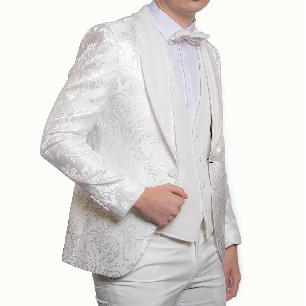 White Floral Velvet Lapel Avanti Milano Tuxedo QUE 20