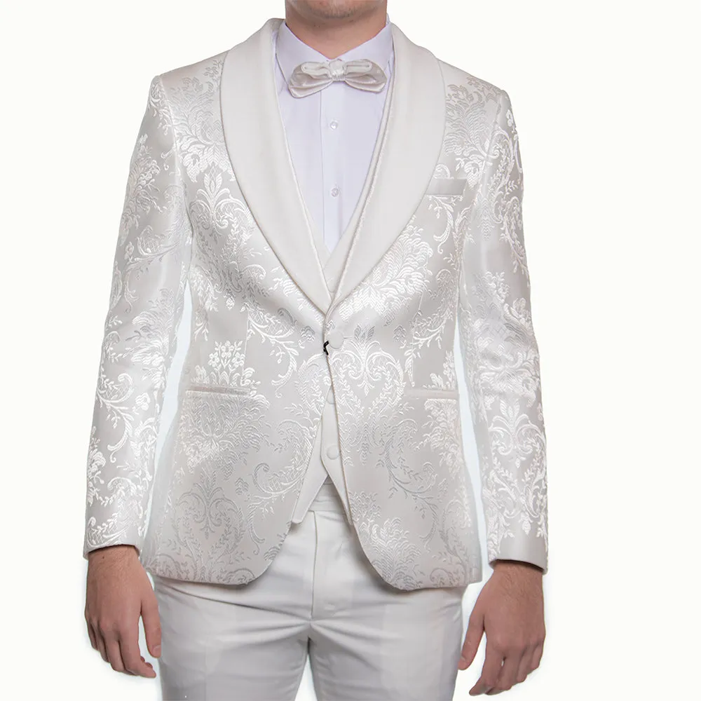 White Floral Velvet Lapel Avanti Milano Tuxedo QUE 20