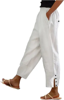 Wide Leg Pants Woman High Waist Elastic Straight Leg Gauze Pants Casual Loose Beach Long Trousers Cropped Pants