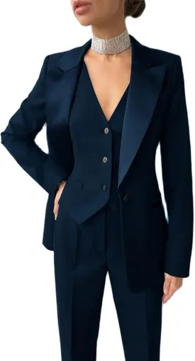 Women's 3-Piece Business Slim Work Wear Office Jacket Party Tuxedo Notch Lapel Blazer   Trousers   Vest