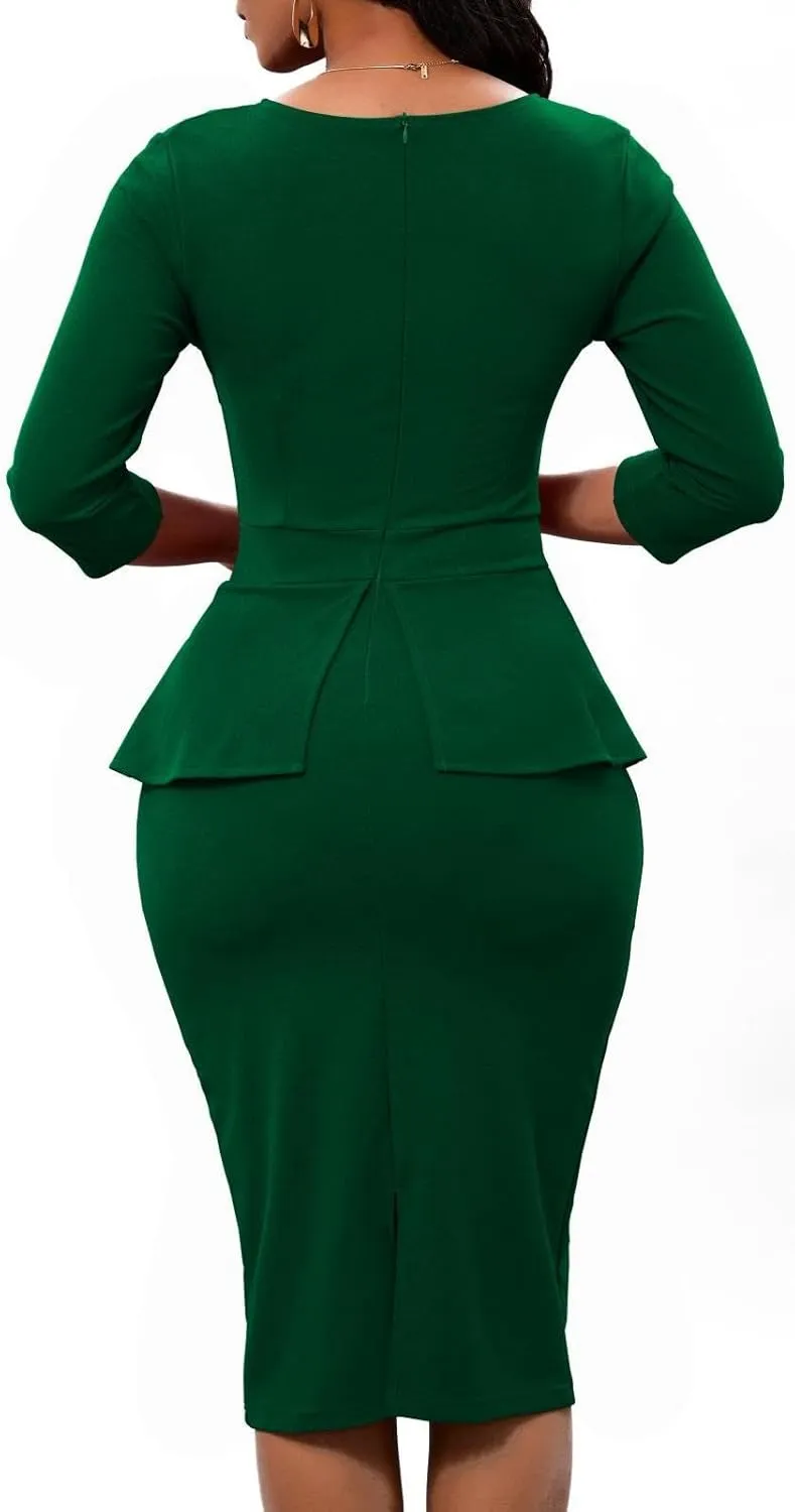 Women's Bodycon Pencil Dress Church Teacher Office Modest Business Wear to Work Sheath Suiting Dresses