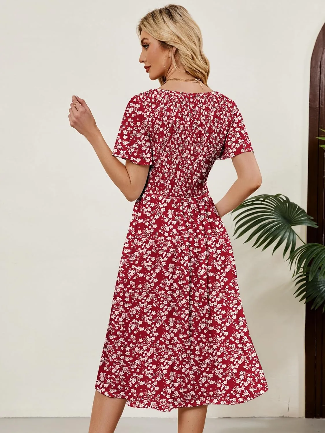 Womens Casual Floral Spring Dresses with Pockets Square Neck Knee Length Milkmaid Summer Sundresses for Women 2025