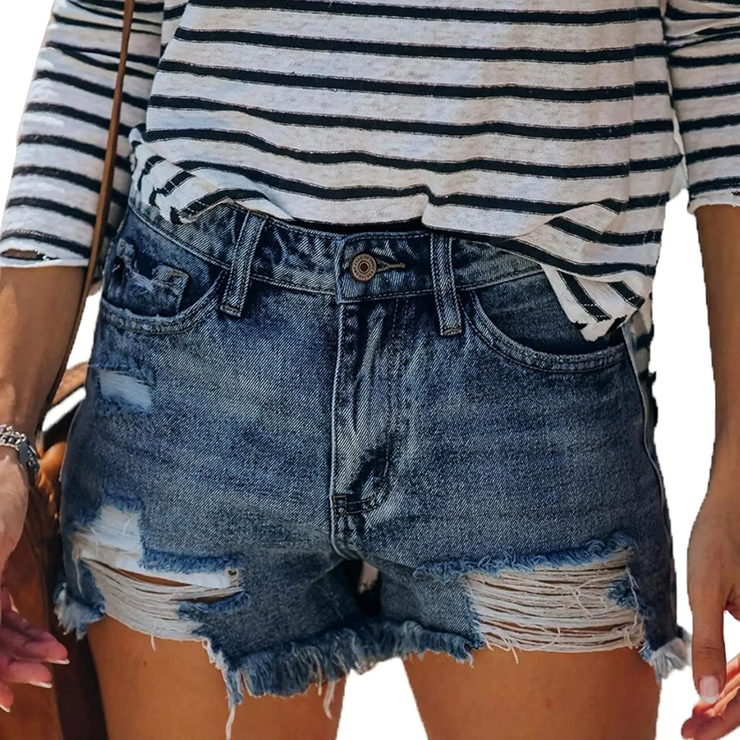Women's Denim Shorts Casual Frayed Hem Ripped Summer Denim Jean Shorts Hot Short Pants with Pockets