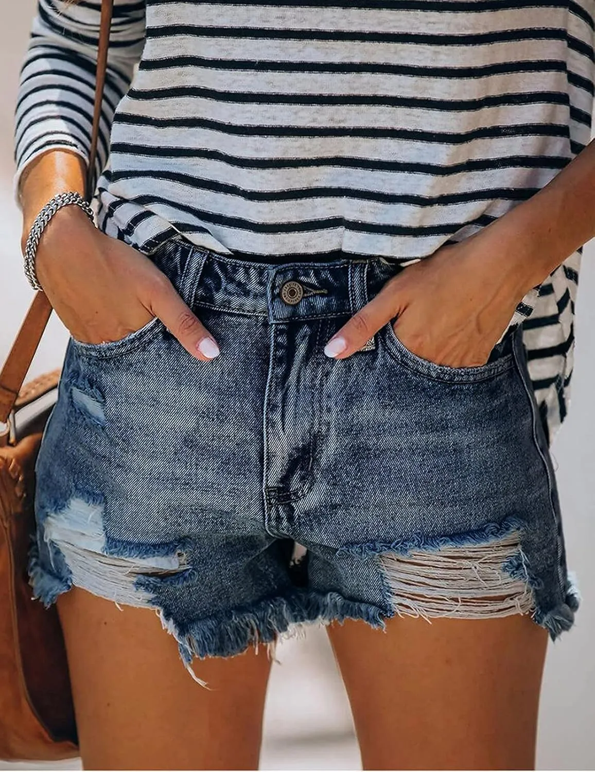 Women's Denim Shorts Casual Frayed Hem Ripped Summer Denim Jean Shorts Hot Short Pants with Pockets