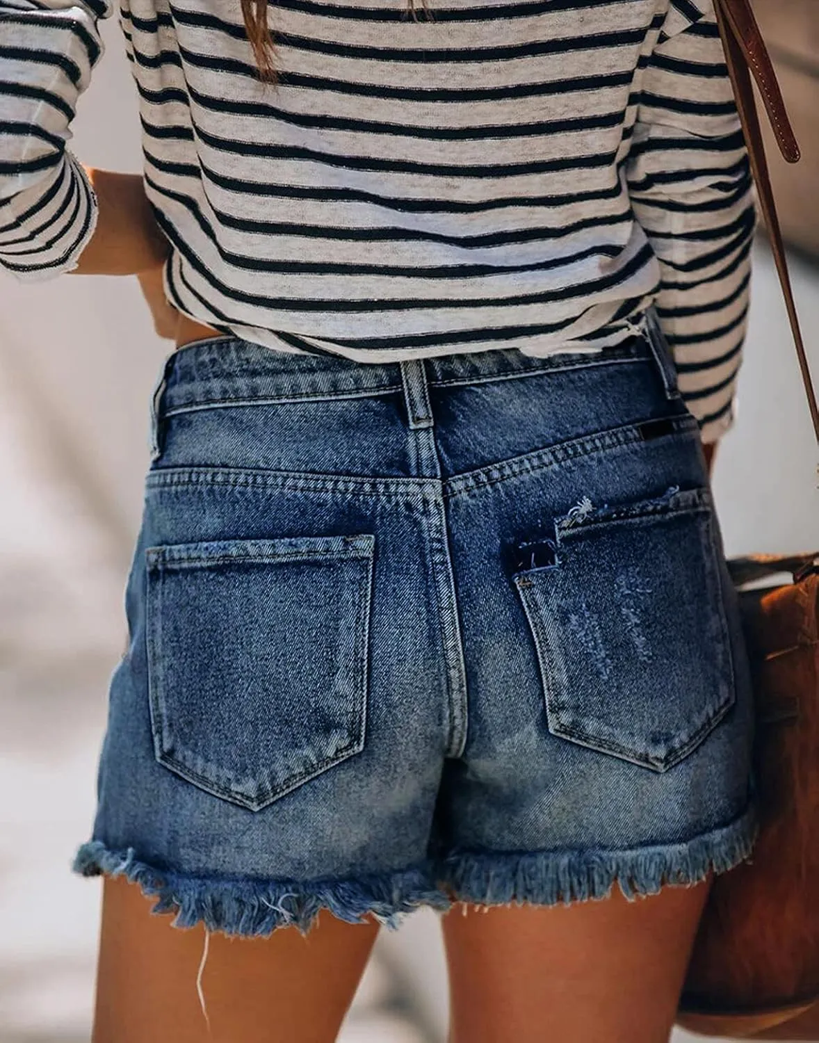 Women's Denim Shorts Casual Frayed Hem Ripped Summer Denim Jean Shorts Hot Short Pants with Pockets