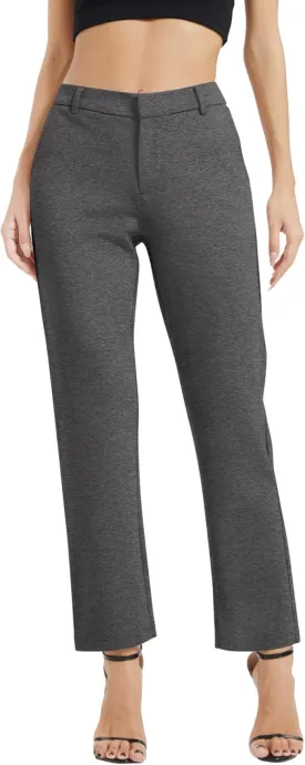 Women's Elastic Waisted Pants Business Work Casual Straight Leg Slacks with Pockets
