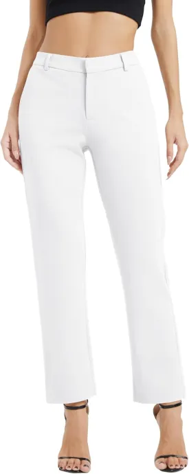 Women's Elastic Waisted Pants Business Work Casual Straight Leg Slacks with Pockets