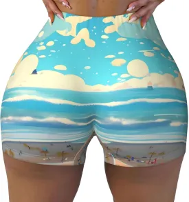 Women's Slim Fit Elastic Workout Beach Cartoon Shorts, Comfortable Casual Activewear for Summer