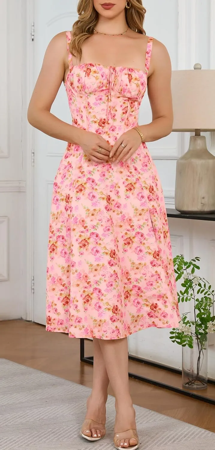 Women's Spaghetti Strap Dress Floral Corset Gown Inspired Dresses Midi Evening Cocktail Party and Holidays Casual Sundress