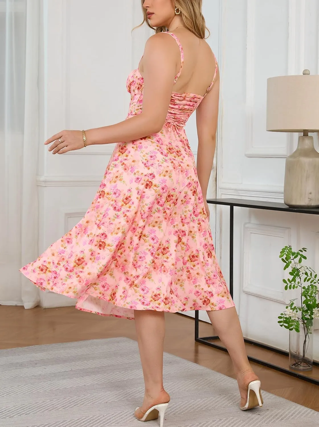 Women's Spaghetti Strap Dress Floral Corset Gown Inspired Dresses Midi Evening Cocktail Party and Holidays Casual Sundress
