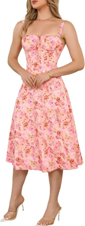 Women's Spaghetti Strap Dress Floral Corset Gown Inspired Dresses Midi Evening Cocktail Party and Holidays Casual Sundress