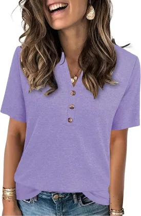 Womens Summer Tops Short Sleeve Shirts Business Casual Outfits Trendy Fashion Beach Vacation Clothes 2025