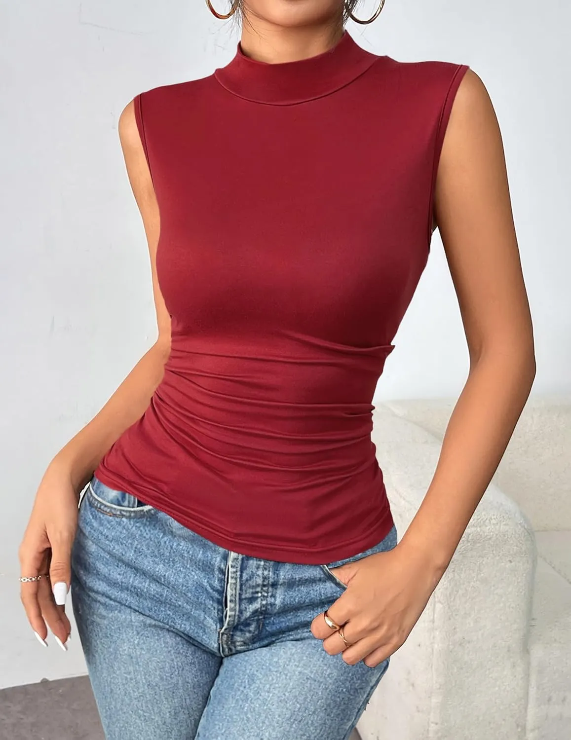 Zeagoo Womens Mock Turtleneck Tank Tops 2025 Slim Fitted Sleeveless Top Stretchy Basic Casual Layer Tee Shirts