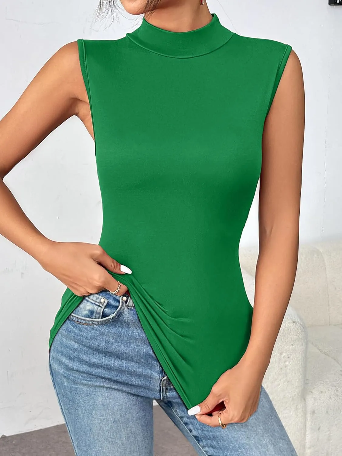 Zeagoo Womens Mock Turtleneck Tank Tops 2025 Slim Fitted Sleeveless Top Stretchy Basic Casual Layer Tee Shirts