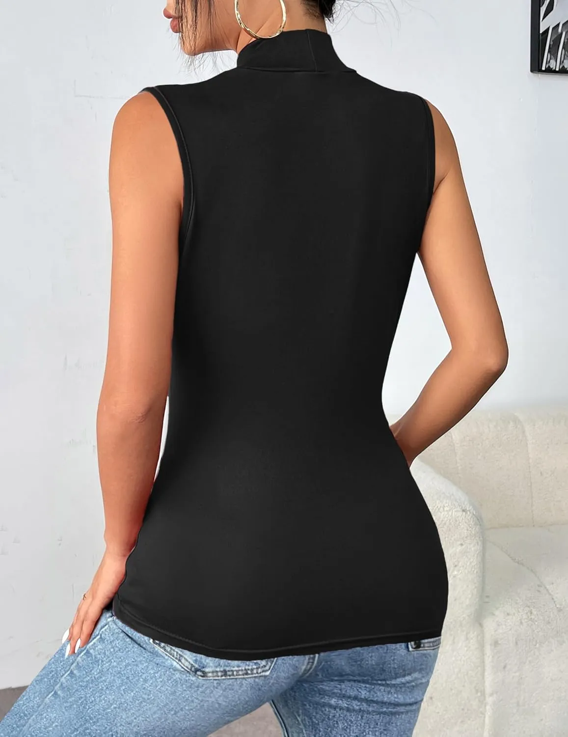 Zeagoo Womens Mock Turtleneck Tank Tops 2025 Slim Fitted Sleeveless Top Stretchy Basic Casual Layer Tee Shirts